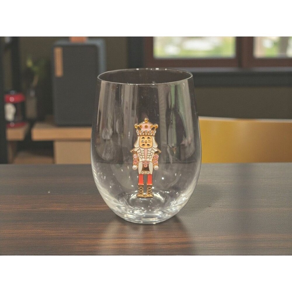 NEW Christmas Pink Rhinestone Nutcracker Cocktail Wine / Tumbler Drink Glass